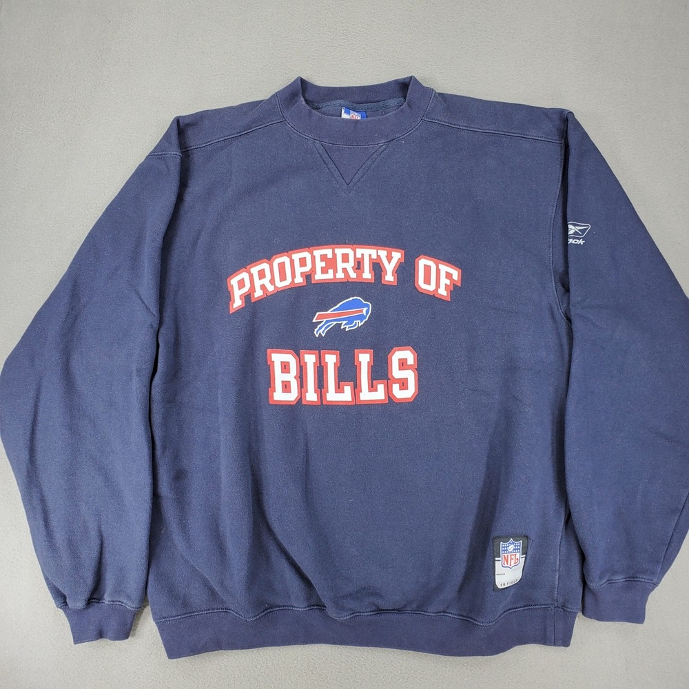 Reebok Sweatshirt Mens M Navy Blue Buffalo Bills NFL Y2K Vintage Curved Logo